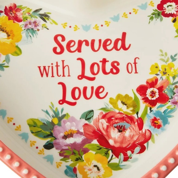 🌺 New Pioneer Woman 2-Piece Heart Shaped Ceramic Dish, Teal Blue & Pink Gingham - Picture 4 of 9